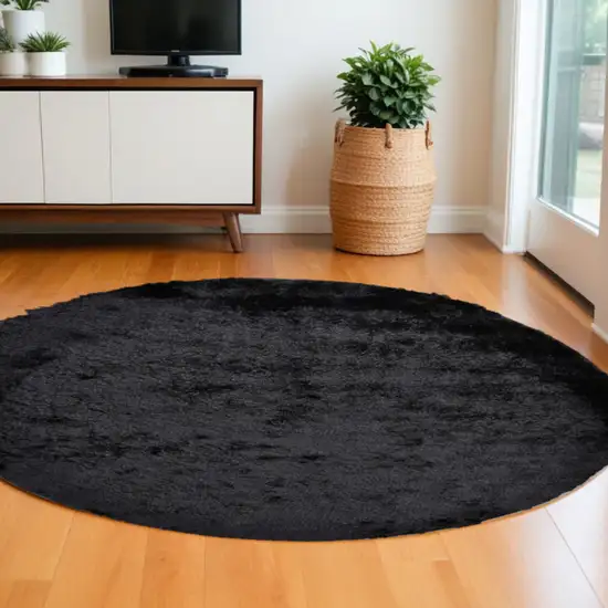 8' Black Shag Hand Tufted Round Rug Photo 1