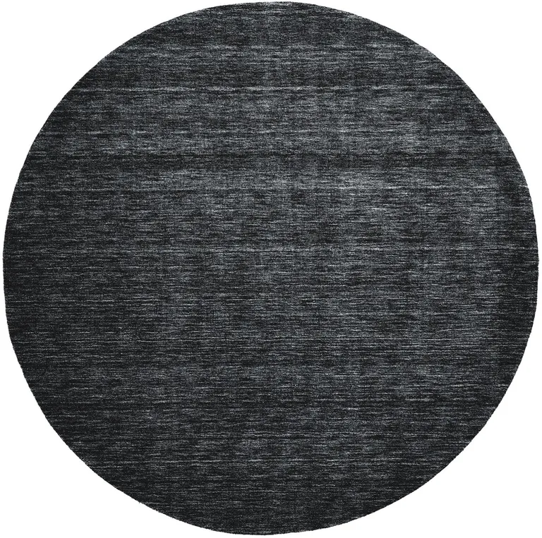 8' Black Round Wool Hand Woven Stain Resistant Area Rug Photo 1