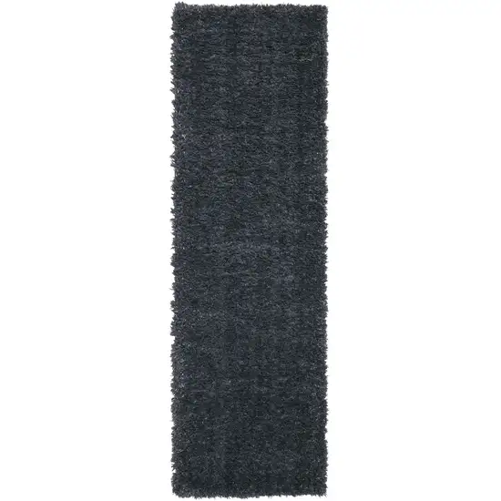 8' Black Shag Power Loom Runner Rug Photo 2