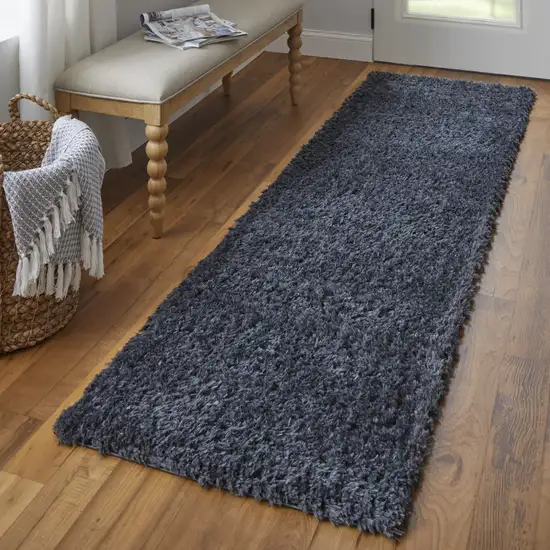 8' Black Shag Power Loom Runner Rug Photo 6