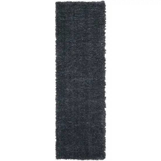 8' Black Shag Power Loom Runner Rug Photo 4