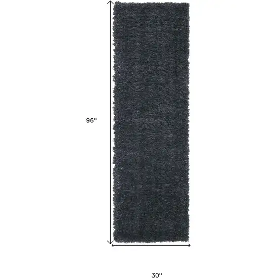 8' Black Shag Power Loom Runner Rug Photo 3