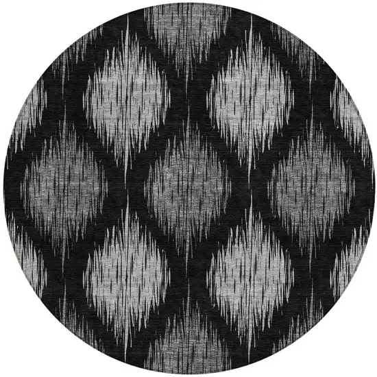 8' Black Silver And Gray Round Ikat Washable Indoor Outdoor Area Rug Photo 5