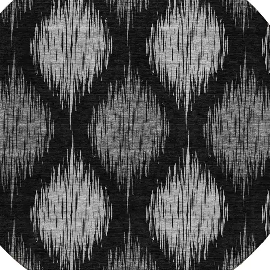 8' Black Silver And Gray Round Ikat Washable Indoor Outdoor Area Rug Photo 4