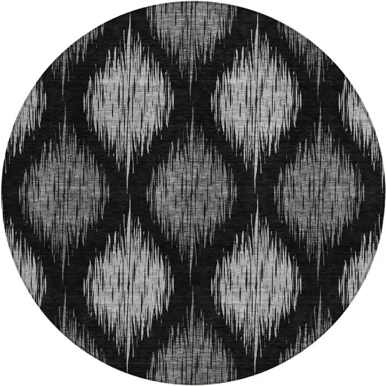 8' Black Silver And Gray Round Ikat Washable Indoor Outdoor Area Rug Photo 2