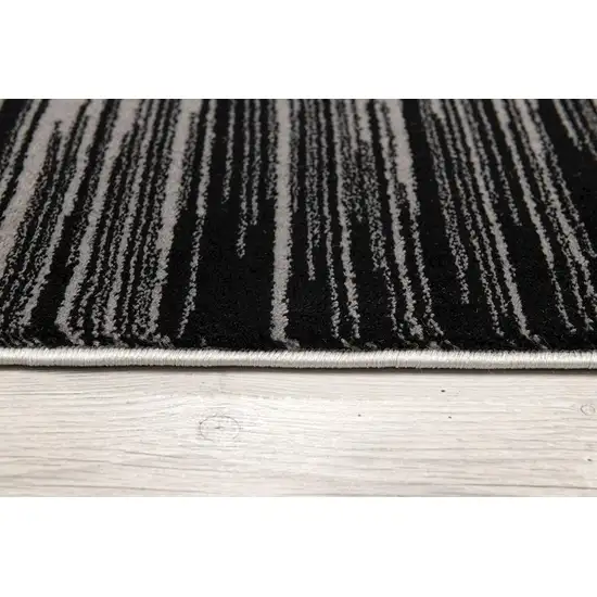 8' Black Striped Power Loom Runner Rug Photo 9