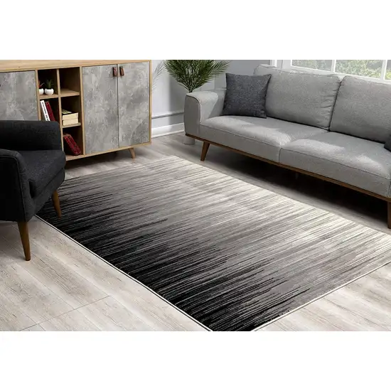 8' Black Striped Power Loom Runner Rug Photo 6