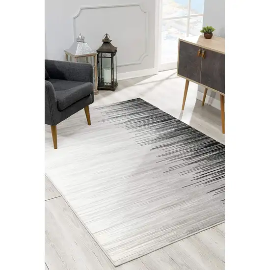 8' Black Striped Power Loom Runner Rug Photo 7