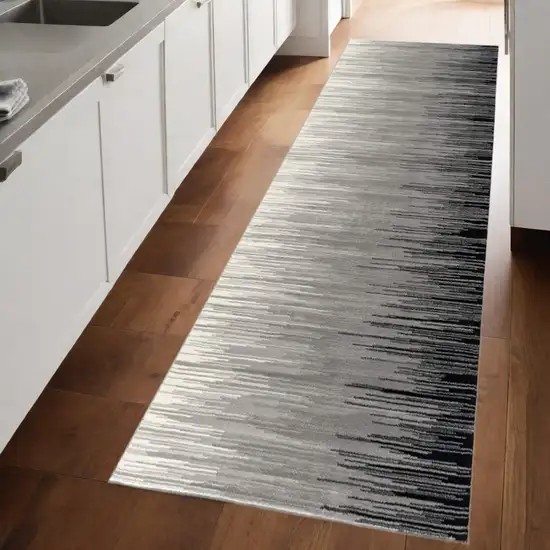 8' Black Striped Power Loom Runner Rug Photo 1