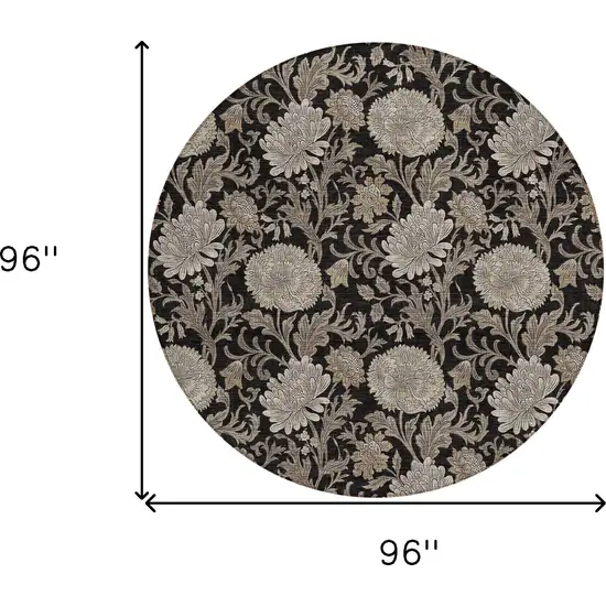 8' Black Taupe And Beige Round Floral Washable Indoor Outdoor Area Rug Photo 3