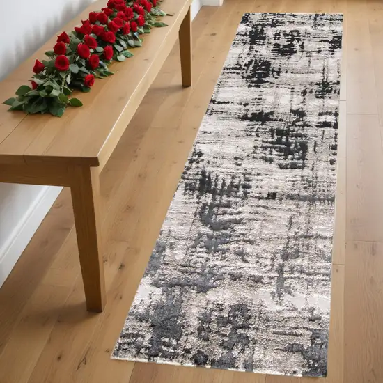 8' Black White And Gray Runner Rug Photo 1