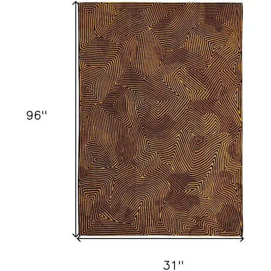 10' Black and Gold Abstract Non Skid Area Rug Photo 3