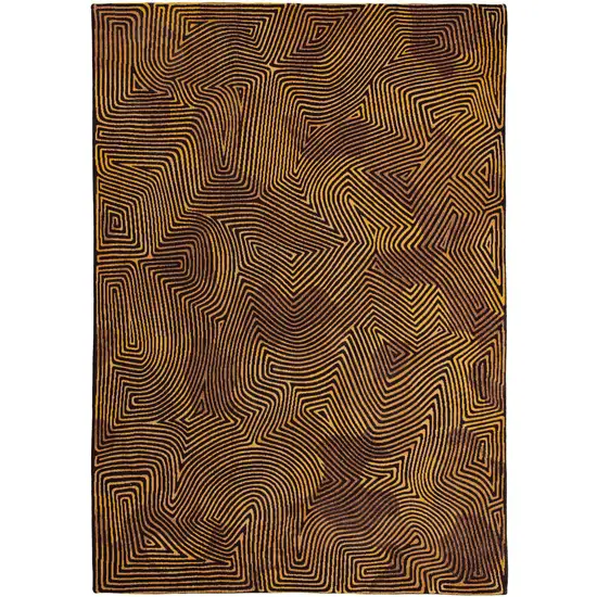 10' Black and Gold Abstract Non Skid Area Rug Photo 2