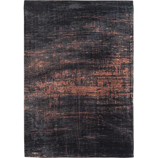 5' Black and Gold Round Abstract Non Skid Area Rug Photo 4