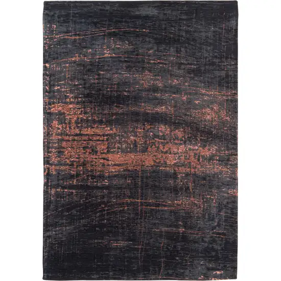 8' Black and Gold Round Abstract Non Skid Area Rug Photo 5