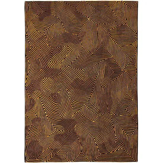 8' Black and Gold Round Abstract Non Skid Area Rug Photo 5