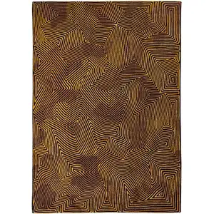 Photo of 8' Black and Gold Round Abstract Non Skid Area Rug