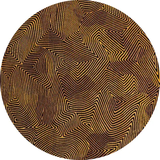 8' Black and Gold Round Abstract Non Skid Area Rug Photo 2