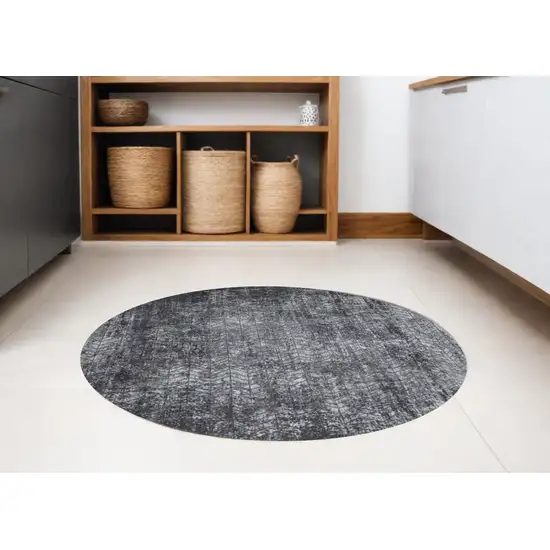 5' Black and Gray Round Chevron Non Skid Area Rug Photo 1