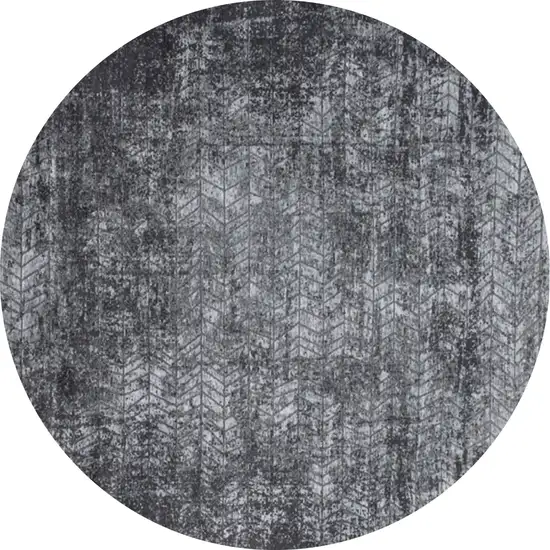 5' Black and Gray Round Chevron Non Skid Area Rug Photo 2