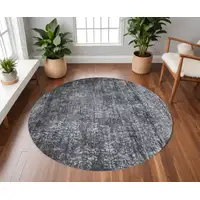 Photo of 8' Black and Gray Round Chevron Non Skid Area Rug