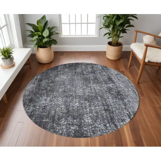 8' Black and Gray Round Chevron Non Skid Area Rug Photo 1