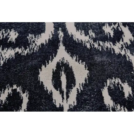 8' Black and Ivory Damask Power Loom Runner Rug Photo 7