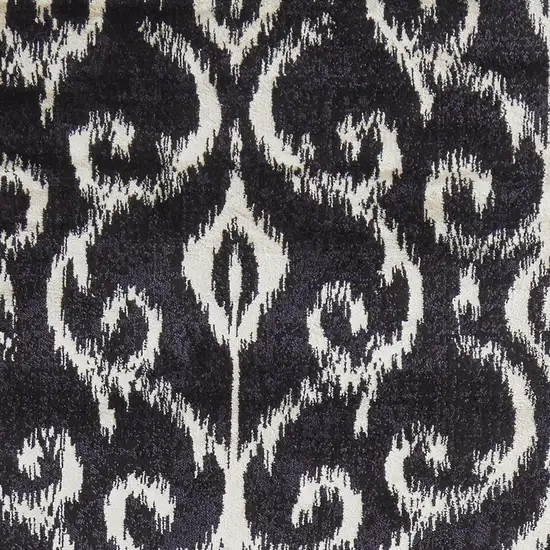 8' Black and Ivory Damask Power Loom Runner Rug Photo 6