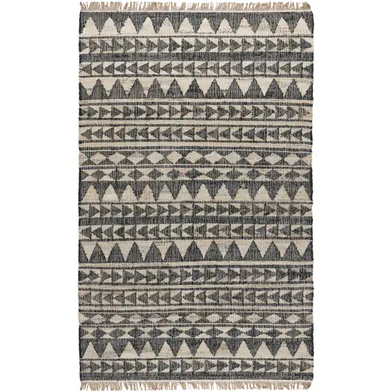 8' Black and Ivory Geometric Hand Woven Runner Rug With Fringe Photo 1