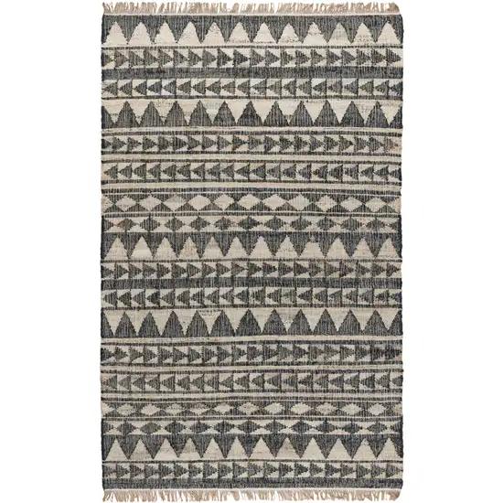 8' Black and Ivory Geometric Hand Woven Runner Rug With Fringe Photo 3