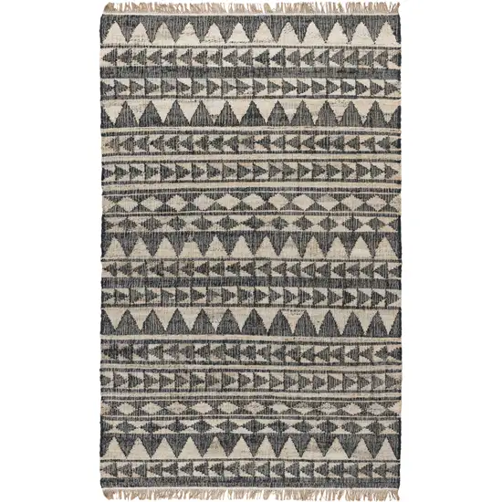 8' Black and Ivory Geometric Hand Woven Runner Rug With Fringe Photo 5