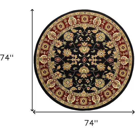 6' Black and Red Round Floral Area Rug Photo 3