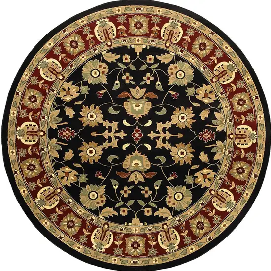 6' Black and Red Round Floral Area Rug Photo 4