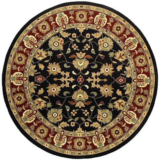 6' Black and Red Round Floral Area Rug Photo 2