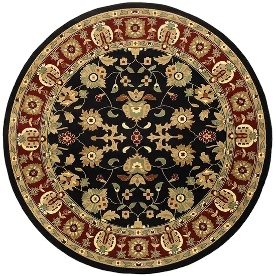 6' Black and Red Round Floral Area Rug Photo 5