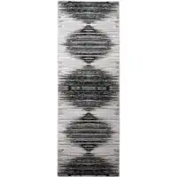 Photo of 8' Black and Silver Geometric Power Loom Runner Rug