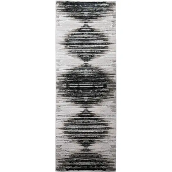 8' Black and Silver Geometric Power Loom Runner Rug Photo 2