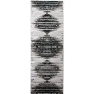 Photo of 8' Black and Silver Geometric Power Loom Runner Rug