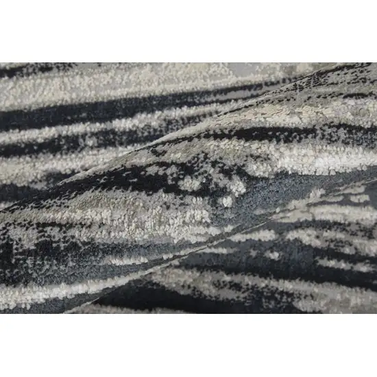 8' Black and Silver Geometric Power Loom Runner Rug Photo 6