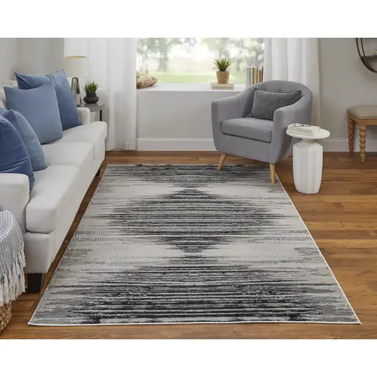 8' Black and Silver Geometric Power Loom Runner Rug Photo 5