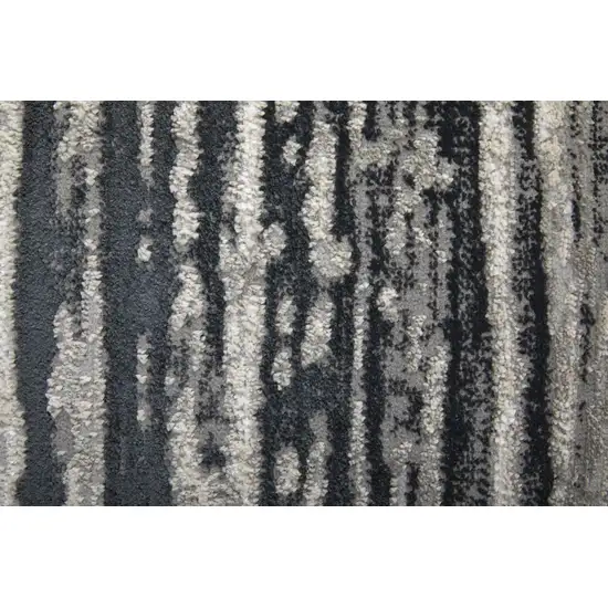 8' Black and Silver Geometric Power Loom Runner Rug Photo 7