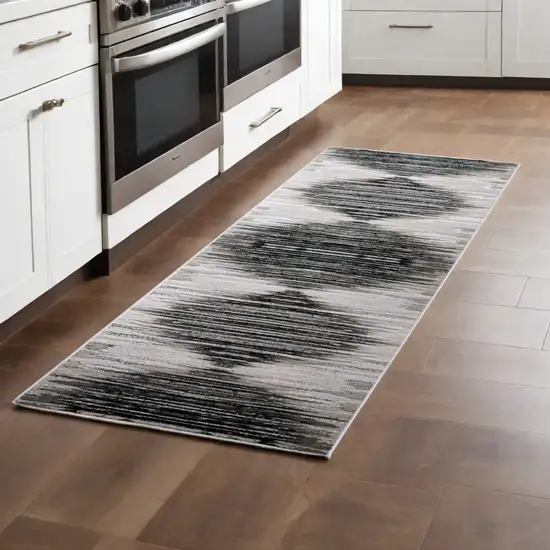 8' Black and Silver Geometric Power Loom Runner Rug Photo 1