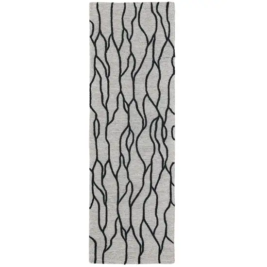 8' Black and Taupe Abstract Hand Tufted Runner Rug Photo 2