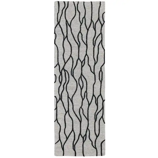 8' Black and Taupe Abstract Hand Tufted Runner Rug Photo 5