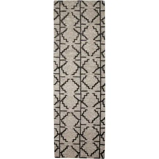 8' Black and Taupe Geometric Hand Tufted Runner Rug Photo 4