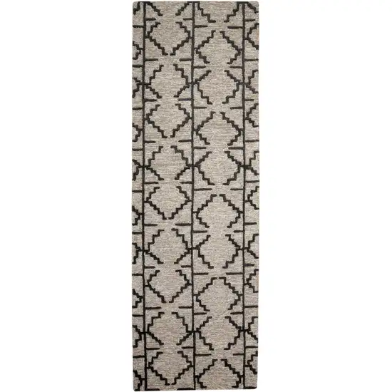 8' Black and Taupe Geometric Hand Tufted Runner Rug Photo 2