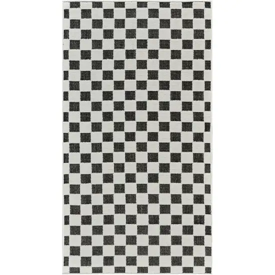 10' Black and White Geometric Distressed Indoor Outdoor Runner Rug Photo 2