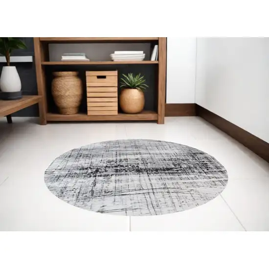 5' Black and White Round Abstract Non Skid Area Rug Photo 1