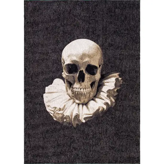 8' Black and White Round Funky Skull Non Skid Area Rug Photo 4