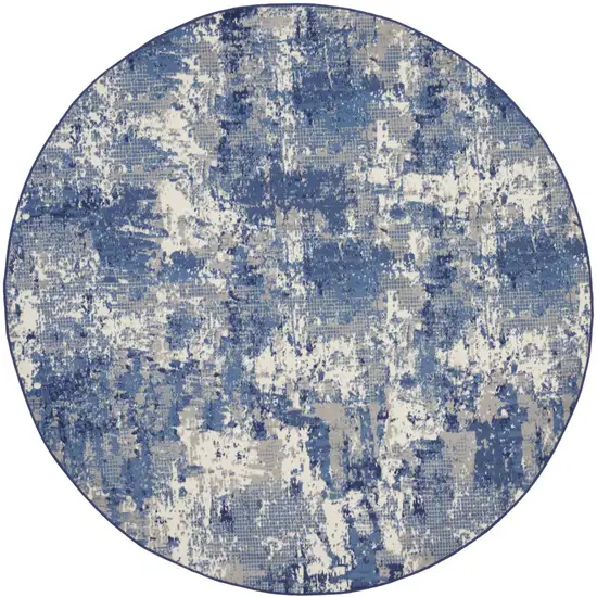 8' Blue Abstract Power Loom Round Rug Photo 5